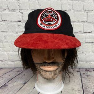 Vintage Hat Cap Strap Back Black Red Bella Coola, BC Embroidered Logo Patch AJM